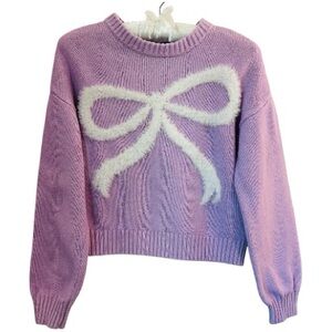 Girls Soft Crewneck Long Sleeve Graphic Sweater Size L 10-12 Lavender Old Navy